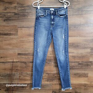 Kancan Jeans Size 28 Kurvy Ultra High Rise Ankle Skinny Raw Hem Medium Wash